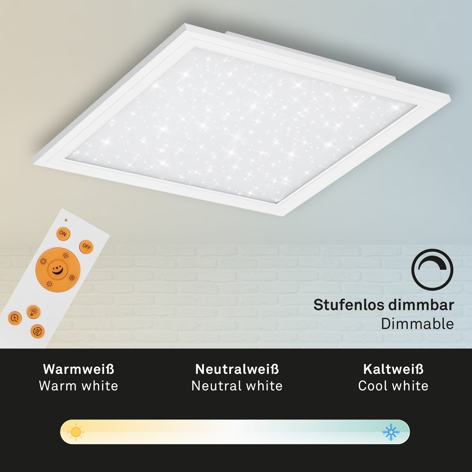 LED-panel Pallas dimbar CCT 59,6x59,6 cm 36W med fjernkontroll sideprofil