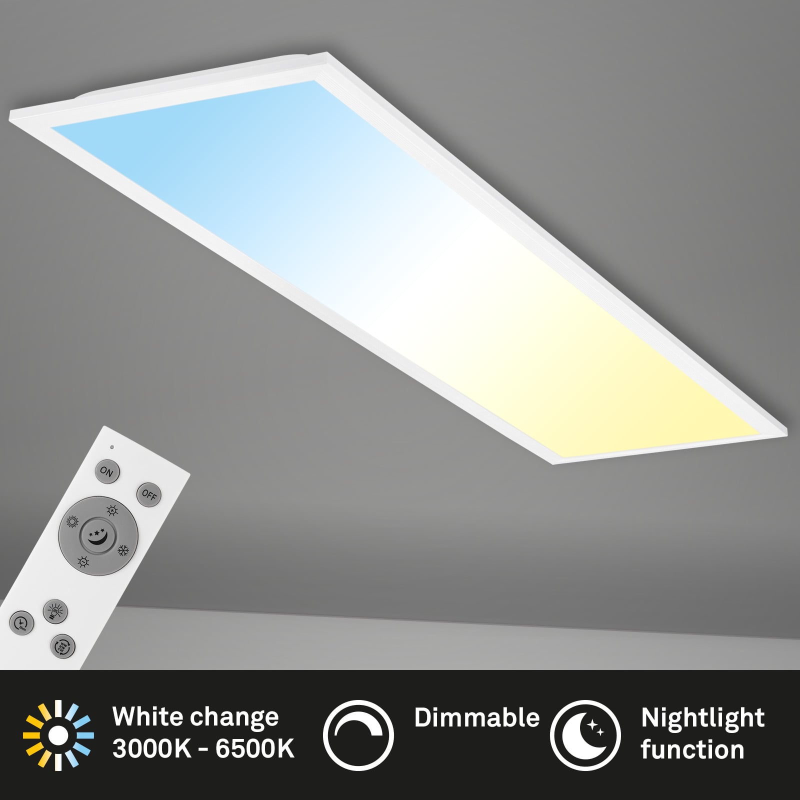 Nærbilde av fjernkontroll til LED-panel Piatto CCT dimbar 100x25 cm hvit med fjernkontroll