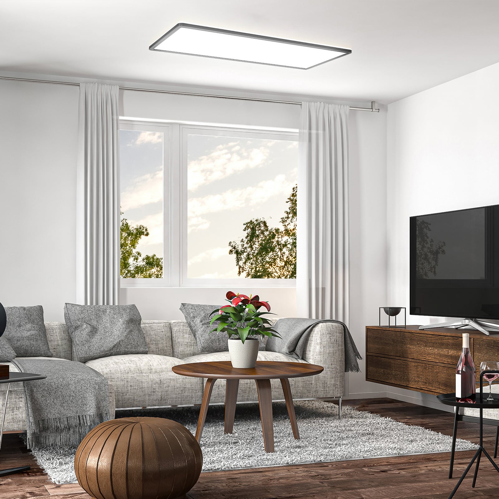 Montert LED-panel Slim RGBW dimbar med fjernkontroll svart 58x20 cm i tak