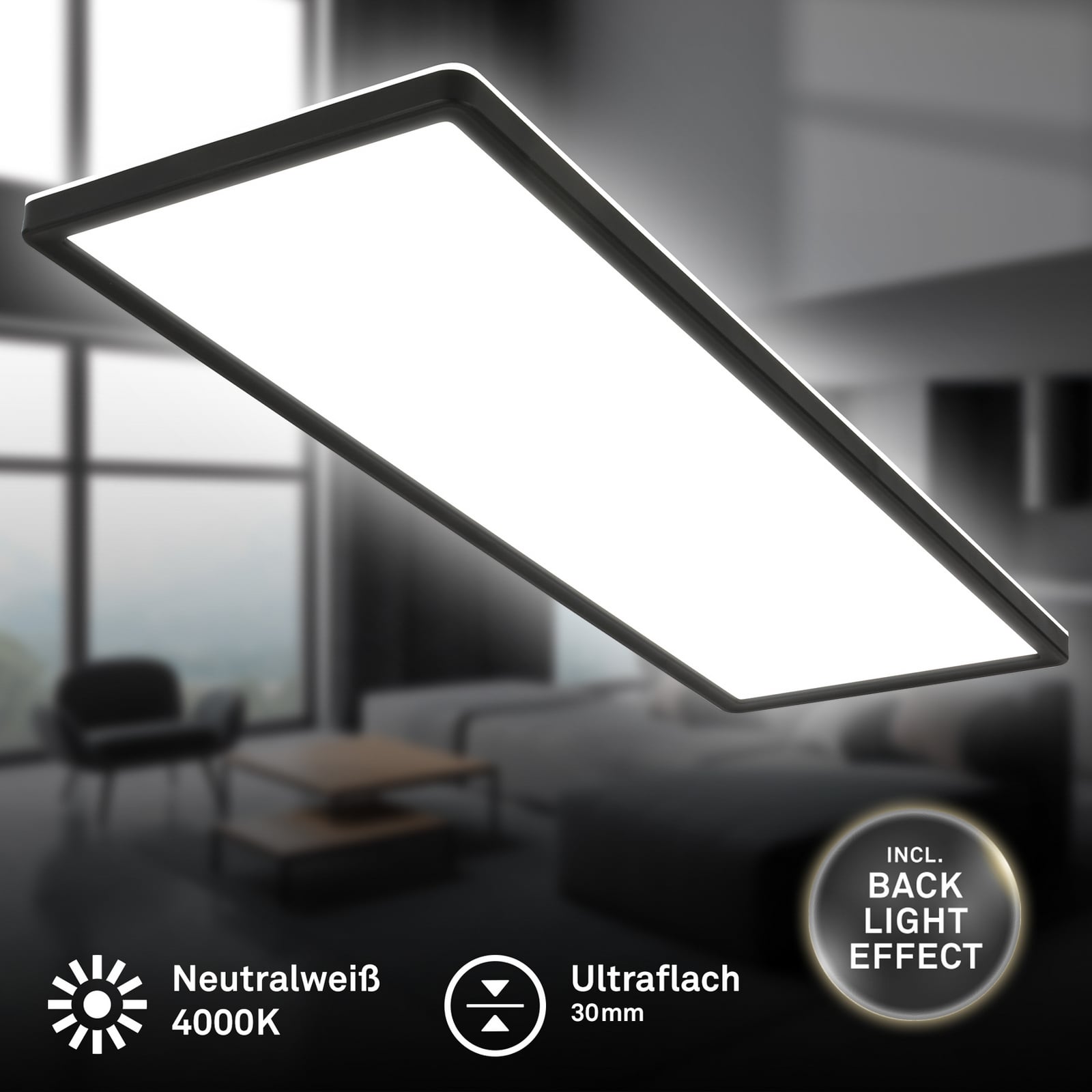 Bakside av LED-panel Slim svart 58x20 cm 22W 4000K nøytralhvit
