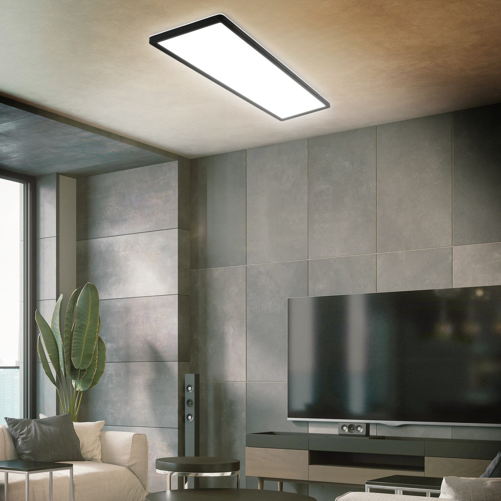 Montert LED-panel Slim svart 58x20 cm 22W 4000K nøytralhvit i tak