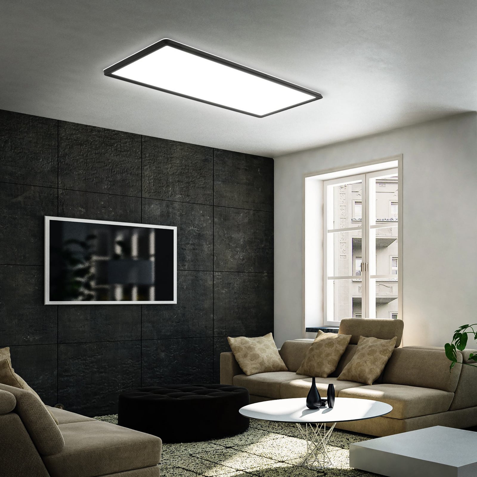 LED-panel Slim svart 58x20 cm 22W 4000K nøytralhvit sett fra siden