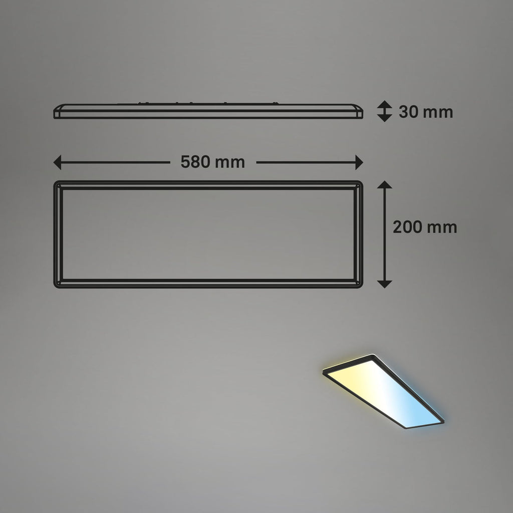 LED-panel Slim svart ultratynt CCT dimbar 59x20 cm montert i tak