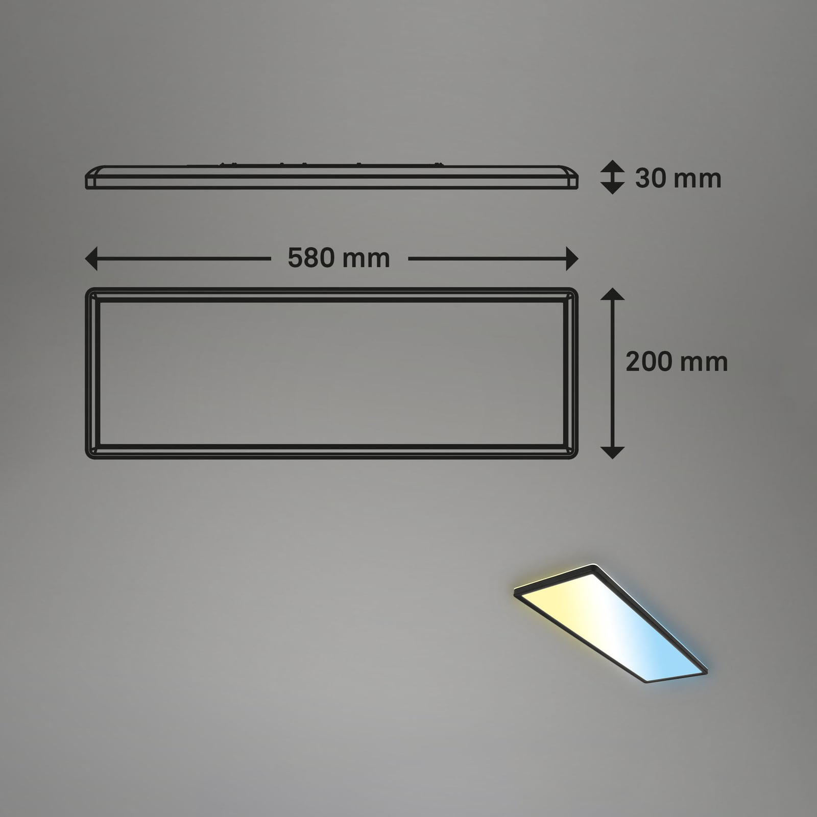 LED-panel Slim svart ultratynt CCT dimbar 59x20 cm montert i tak