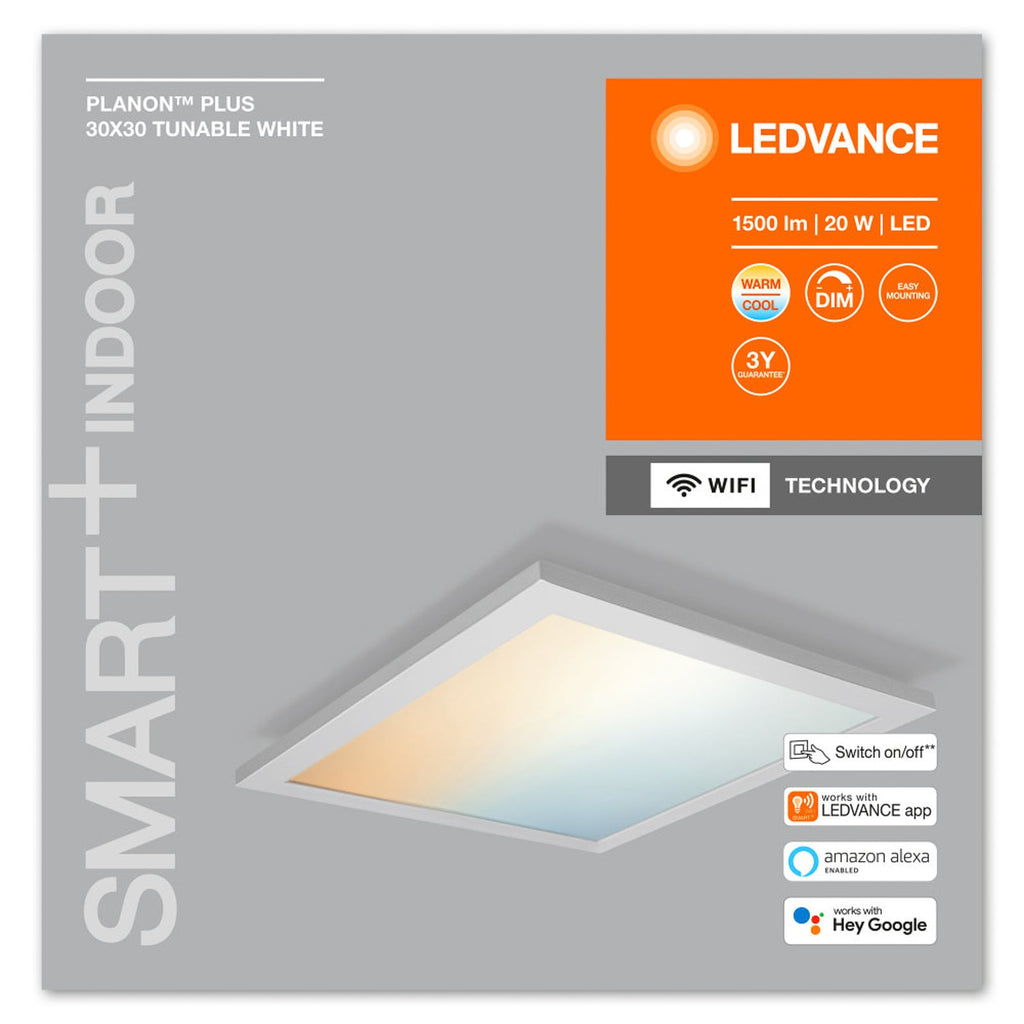 Nærbilde av aluminium og akryl materiale på LED-panel Smart+ WiFi CCT dimbar hvit 30x30 cm 20W