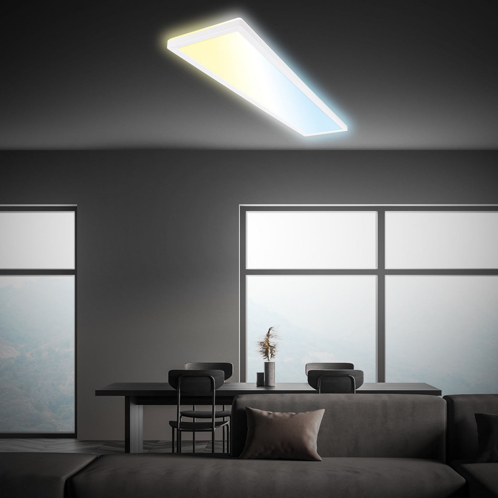 LED panel Tava CCT dimbar hvit 98x20 cm 36W med fjernkontroll bakside