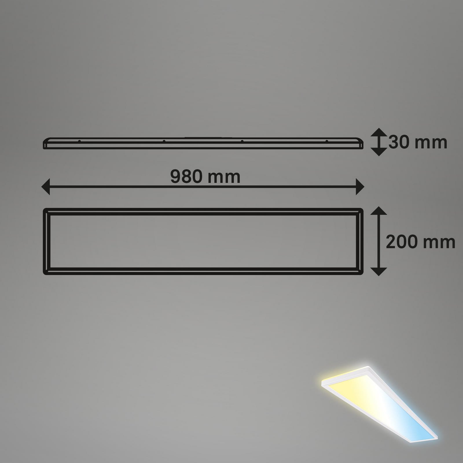 Nærbilde av LED panel Tava CCT dimbar hvit 98x20 cm 36W med fjernkontroll