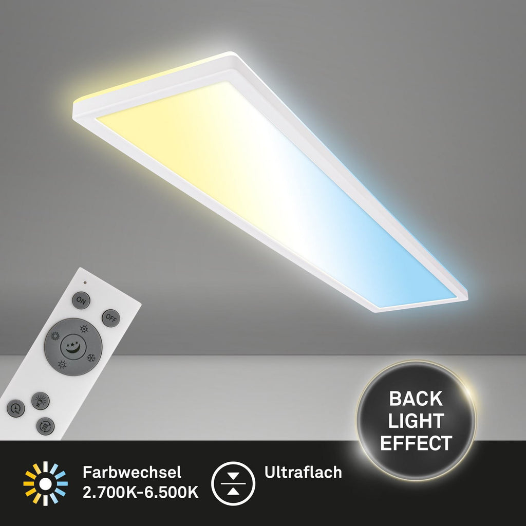 LED panel Tava CCT dimbar hvit 98x20 cm 36W med fjernkontroll sideprofil