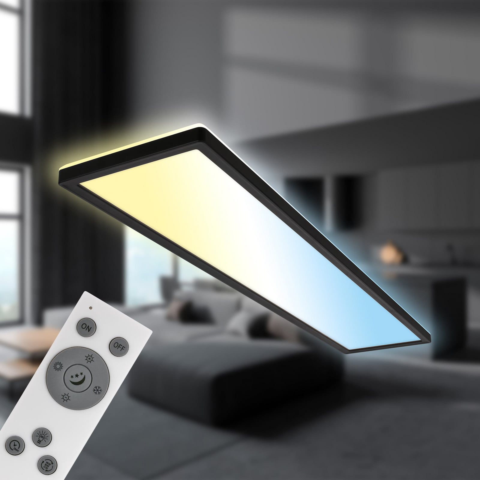 LED-panel Tava CCT dimbar svart 98x20 cm fjernkontroll