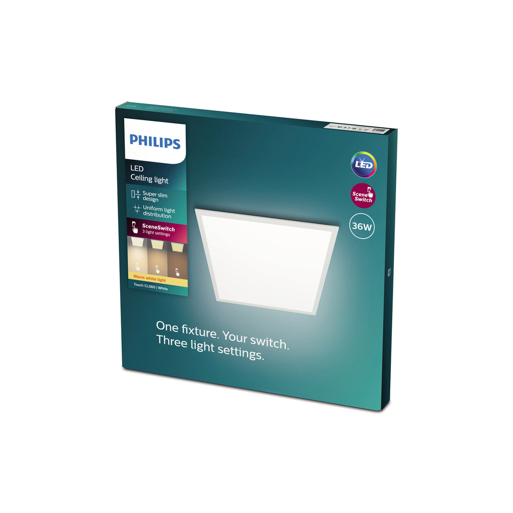 Nærbilde av LED-panel Touch dimbar 62,8x62,8 cm 36W varmhvit hvit Philips
