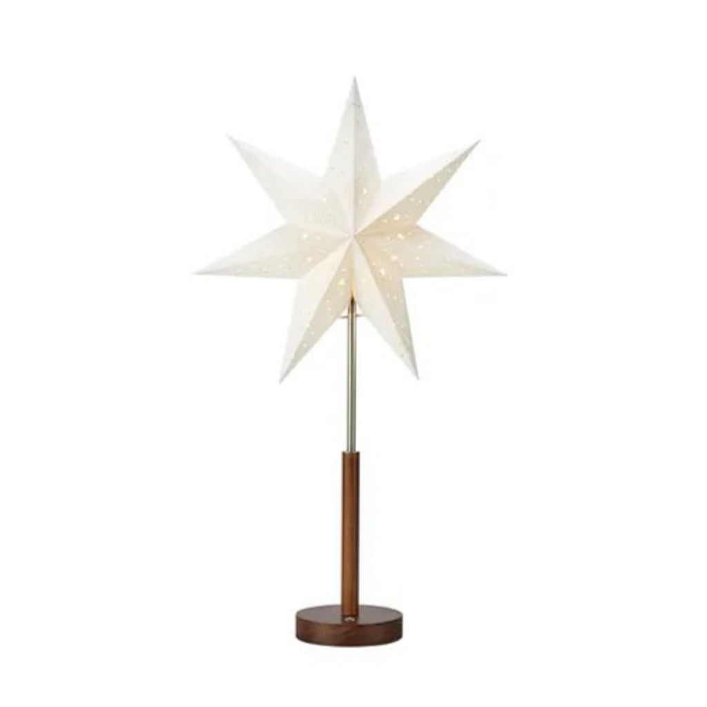 LED-papirstjerne Noella oppladbar brun/hvit høyde 62 cm bakside