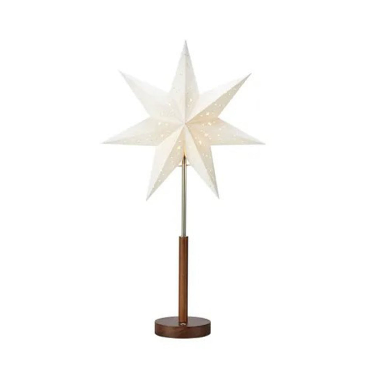 LED-papirstjerne Noella oppladbar brun/hvit høyde 62 cm bakside