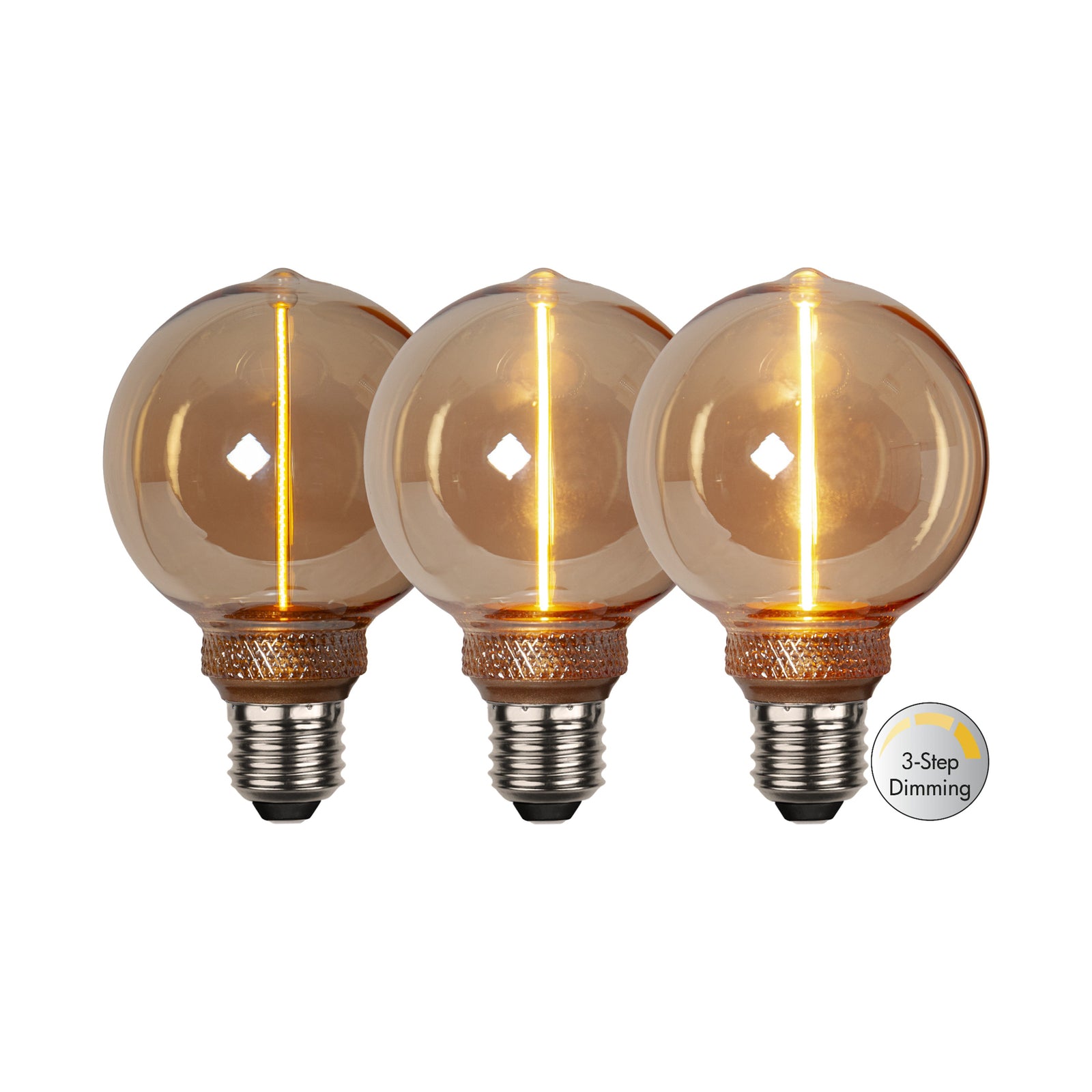 LED-pære DecoLED One G80 E27 2W amber montert i lampe