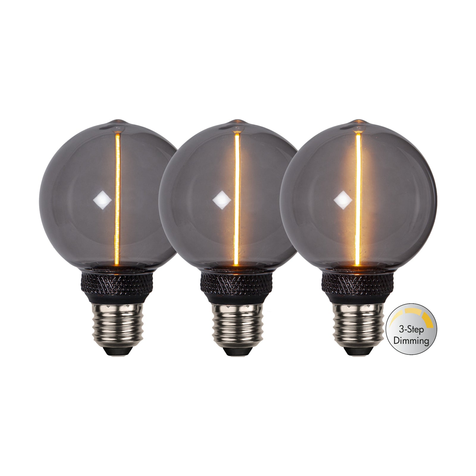 LED-pære DecoLED One G80 E27 svart montert i lampe