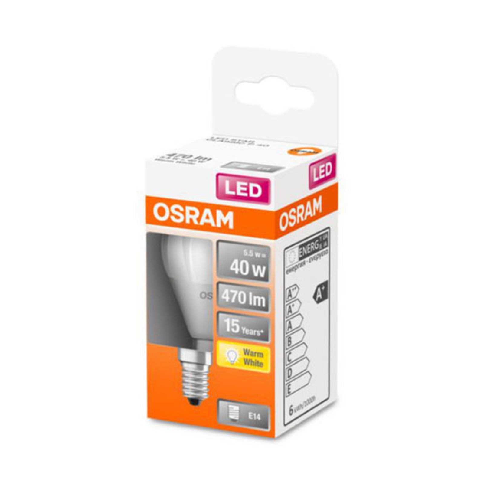 Nærbilde av LED-pære dråpeform E14 4,9W 2700K matt 470lm OSRAM