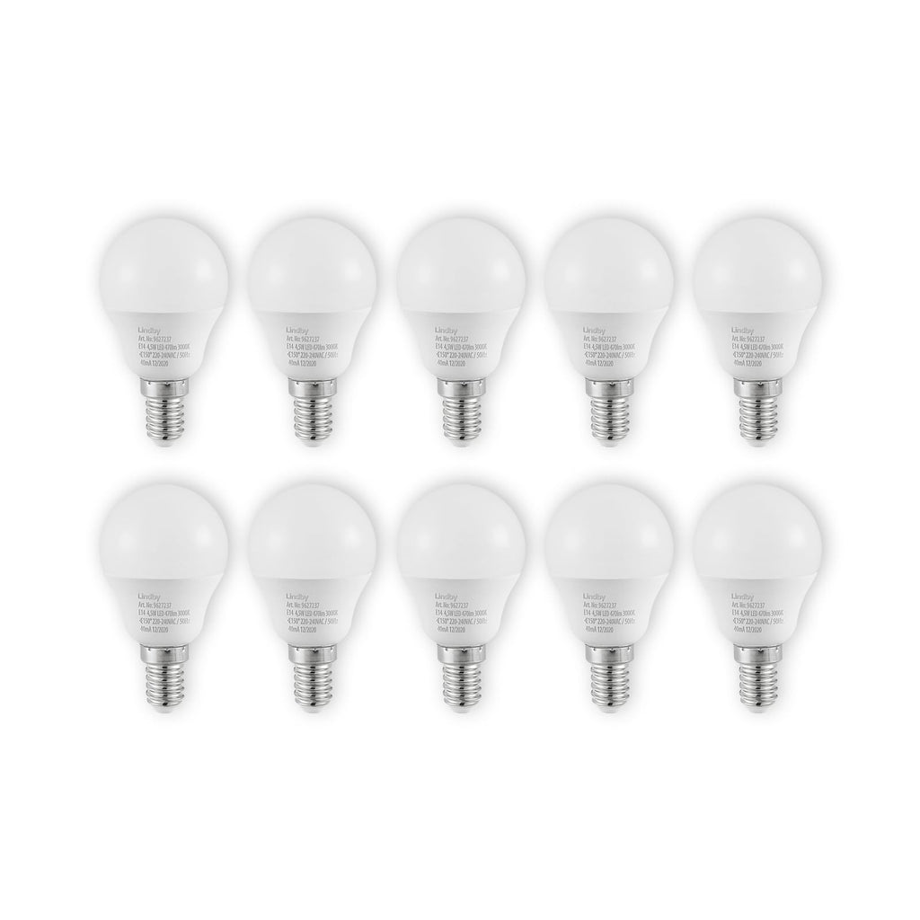 LED-pære dråpeform E14 4,5W 3000K opal 470lm 10-pk - Lindby forfra