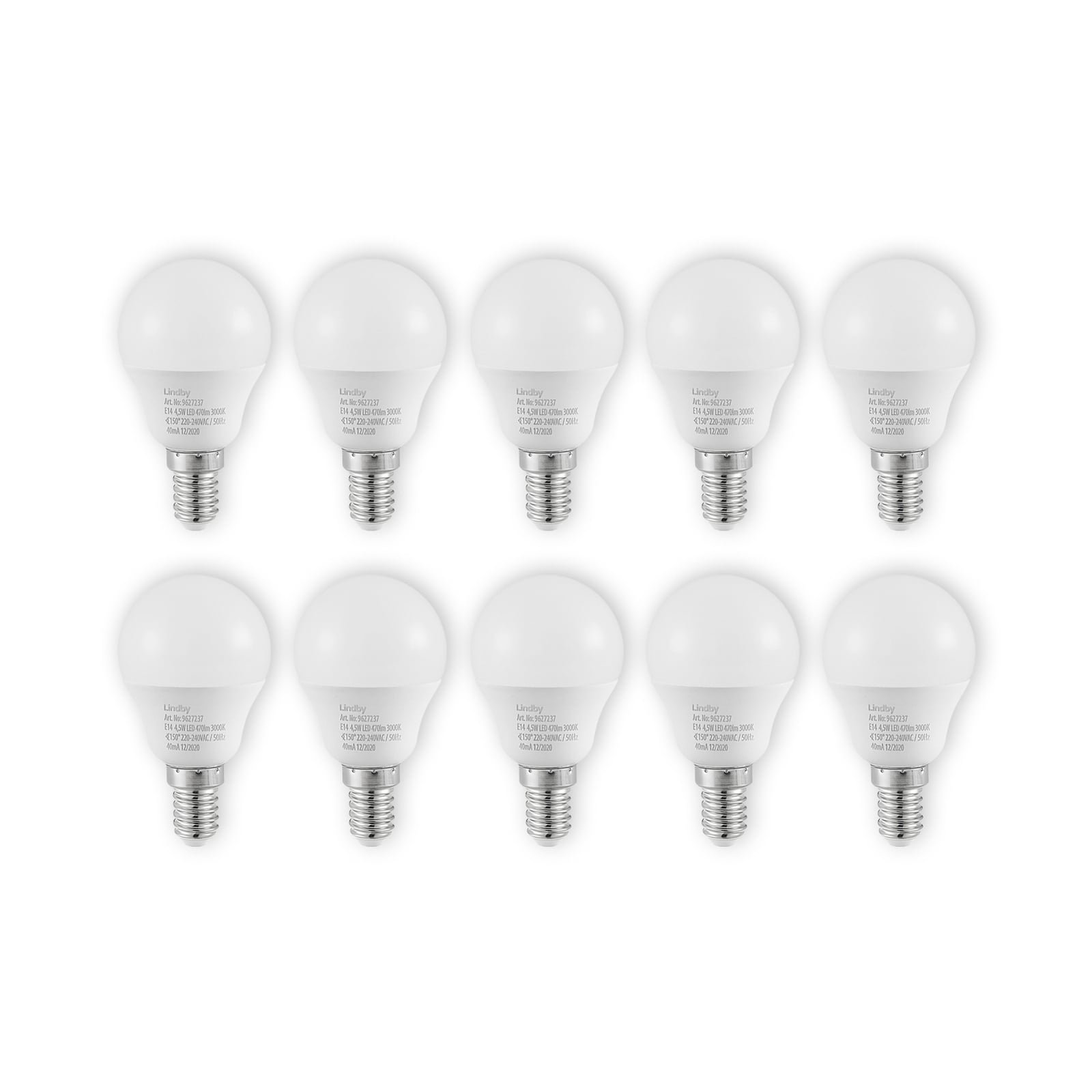 LED-pære dråpeform E14 4,5W 3000K opal 470lm 10-pk - Lindby forfra