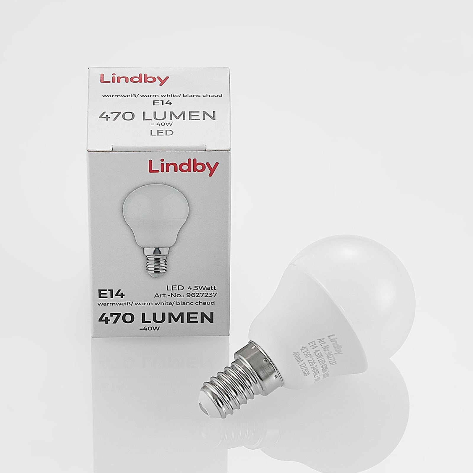 LED-pære dråpeform E14 4,5W 3000K opal 470lm 10-pk - Lindby lysdetalj