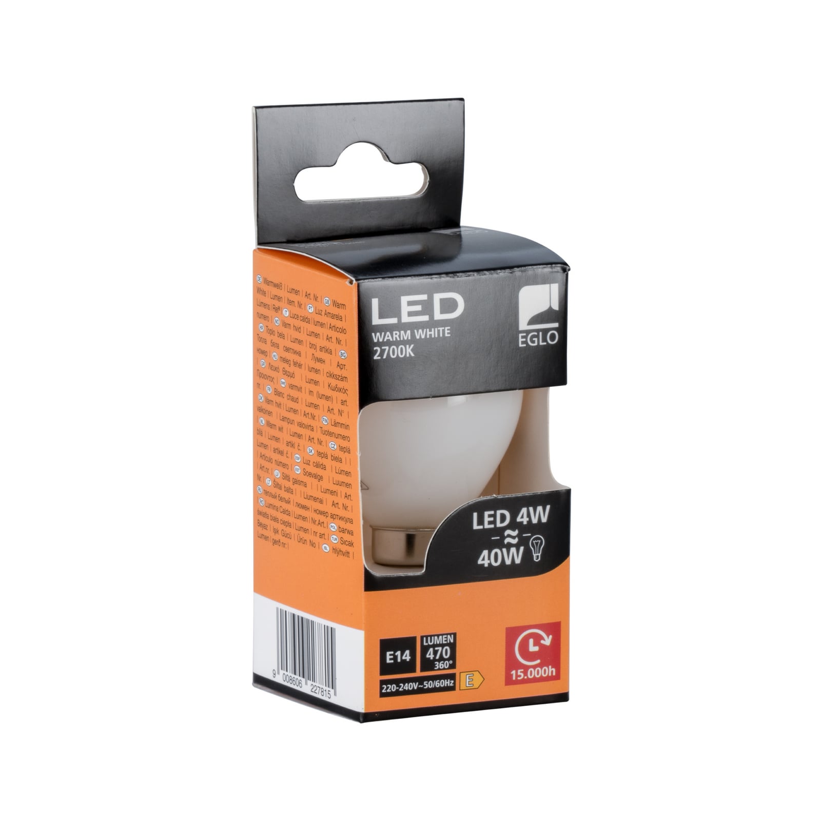LED-pære dråpeform E14 4W 2700K opal EGLO lys i mørket