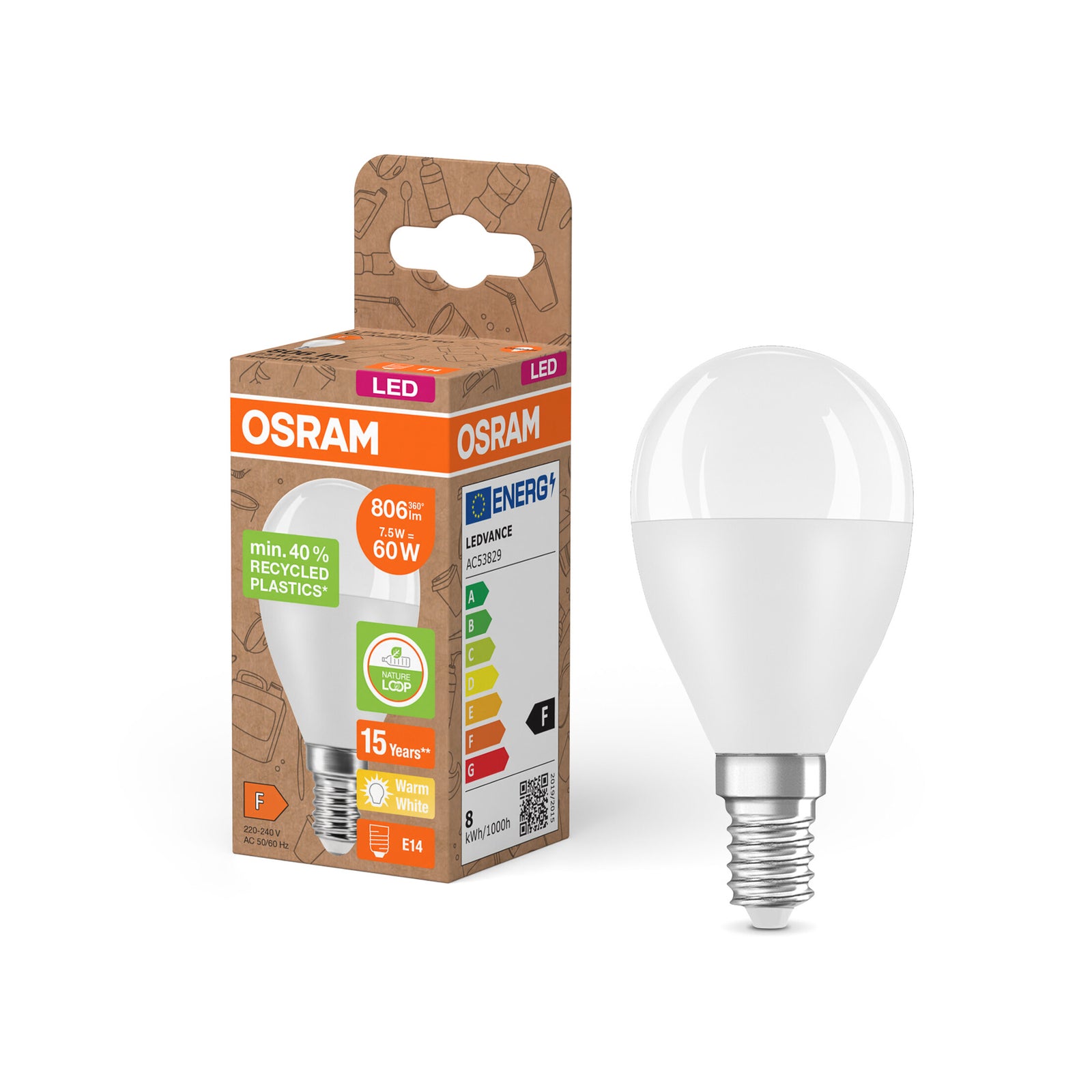 LED-pære dråpeform E14 7,5W 2700K matt 806lm - OSRAM nærbilde