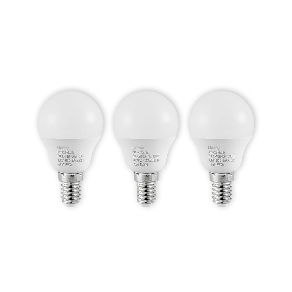 LED-pære dråpeform E14 4,5W 3000K opal 470lm 3-pk - Lindby forfra