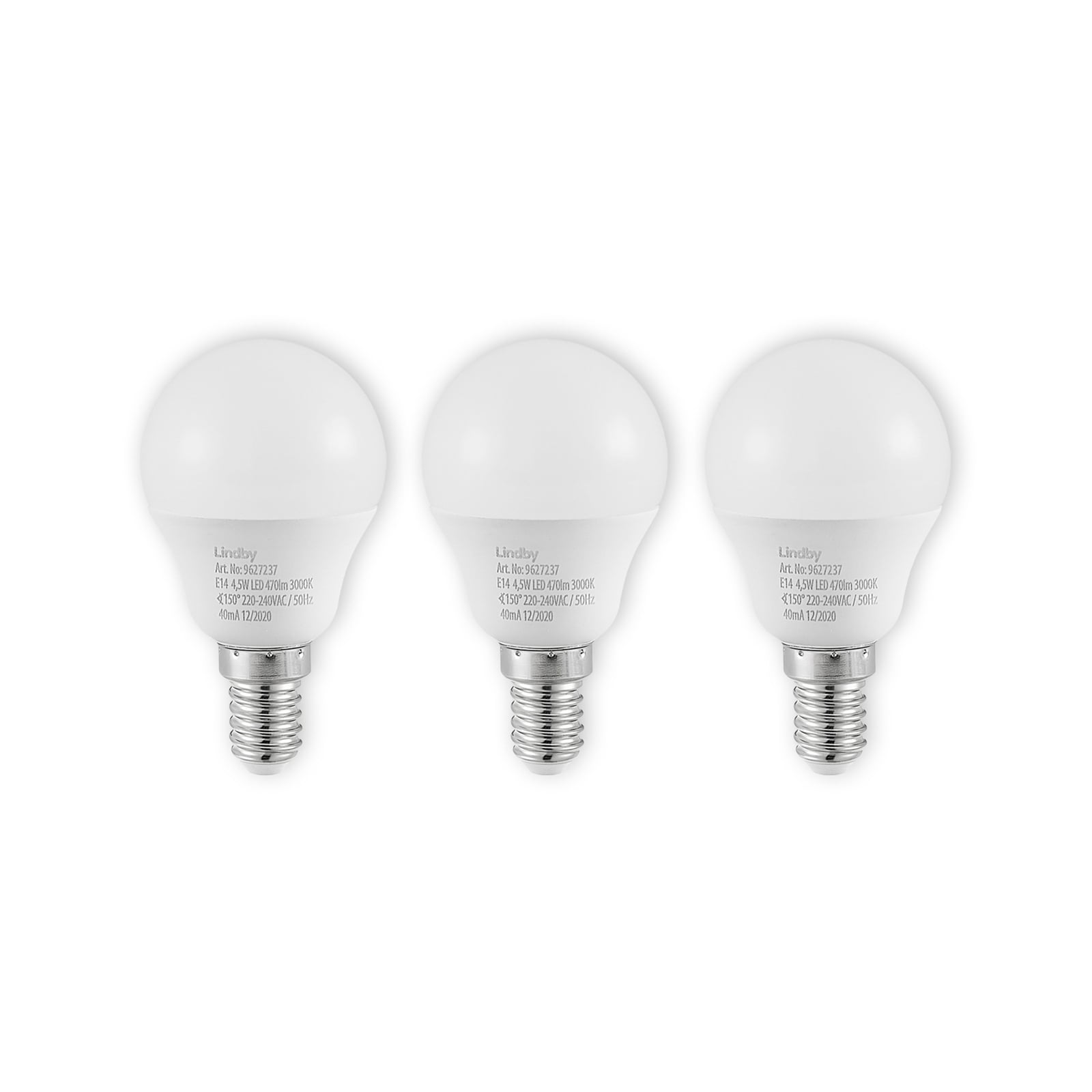 LED-pære dråpeform E14 4,5W 3000K opal 470lm 3-pk - Lindby forfra