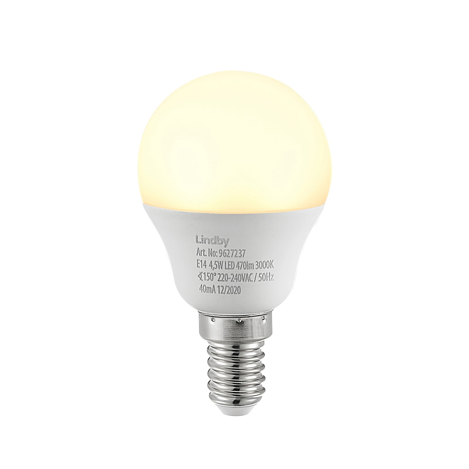 LED-pære dråpeform E14 4,5W 3000K opal 470lm 3-pk - Lindby bakside