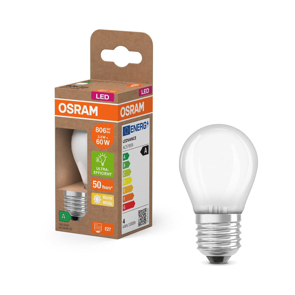 LED-pære dråpeformet E27 3,8W 806lm 2700K matt OSRAM nærbilde