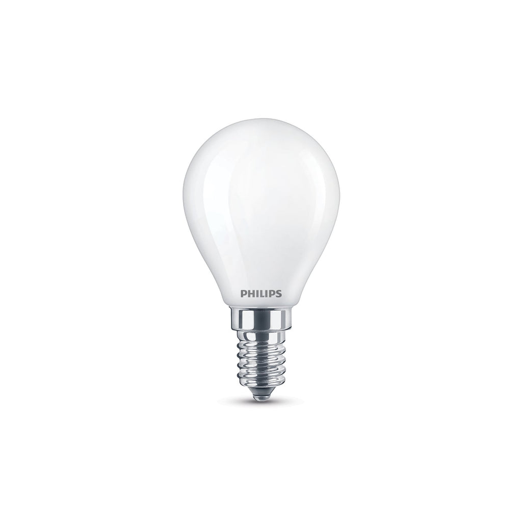 LED-pære E14 dråpeform 4,3W 2700K opal Philips forfra