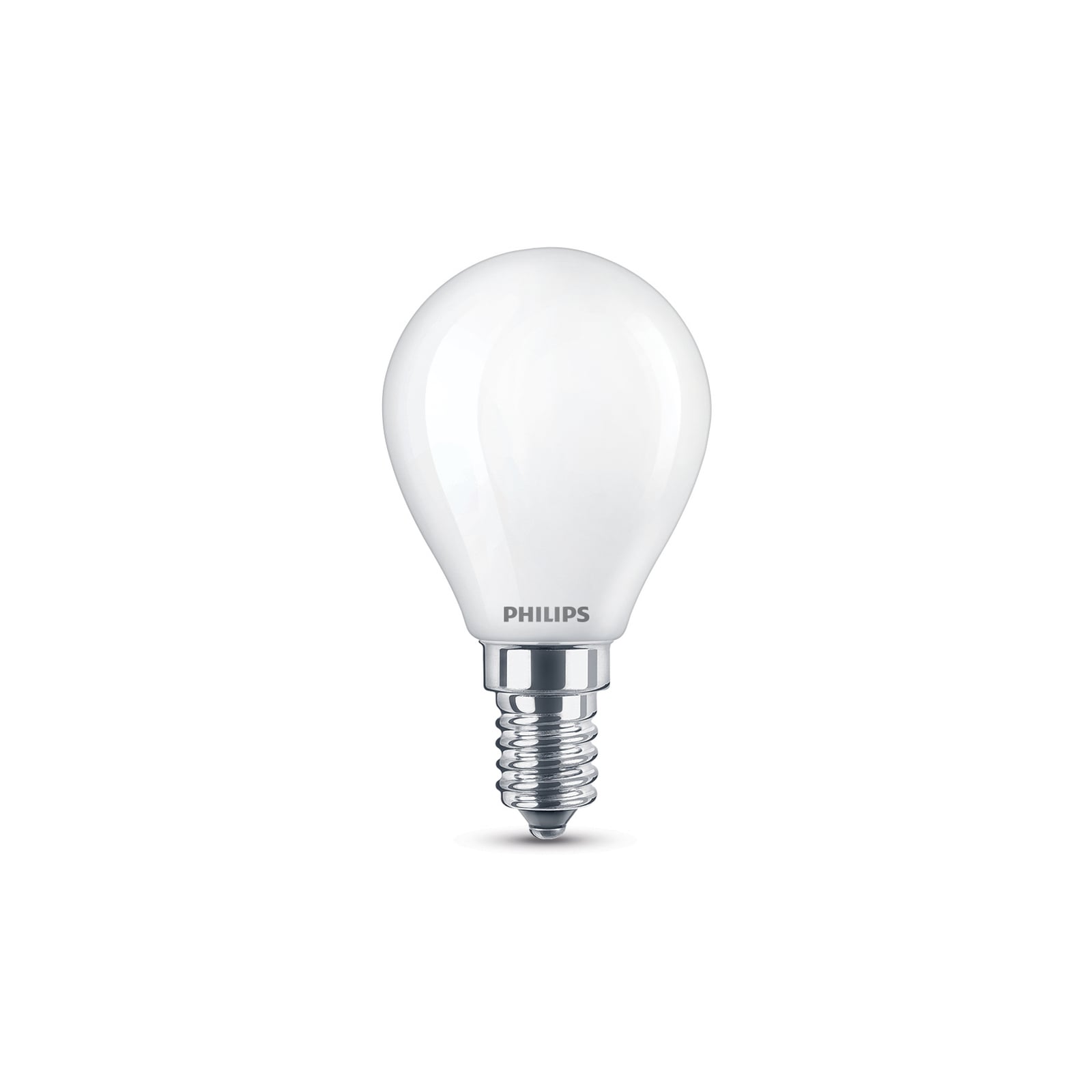 LED-pære E14 dråpeform 4,3W 2700K opal Philips forfra