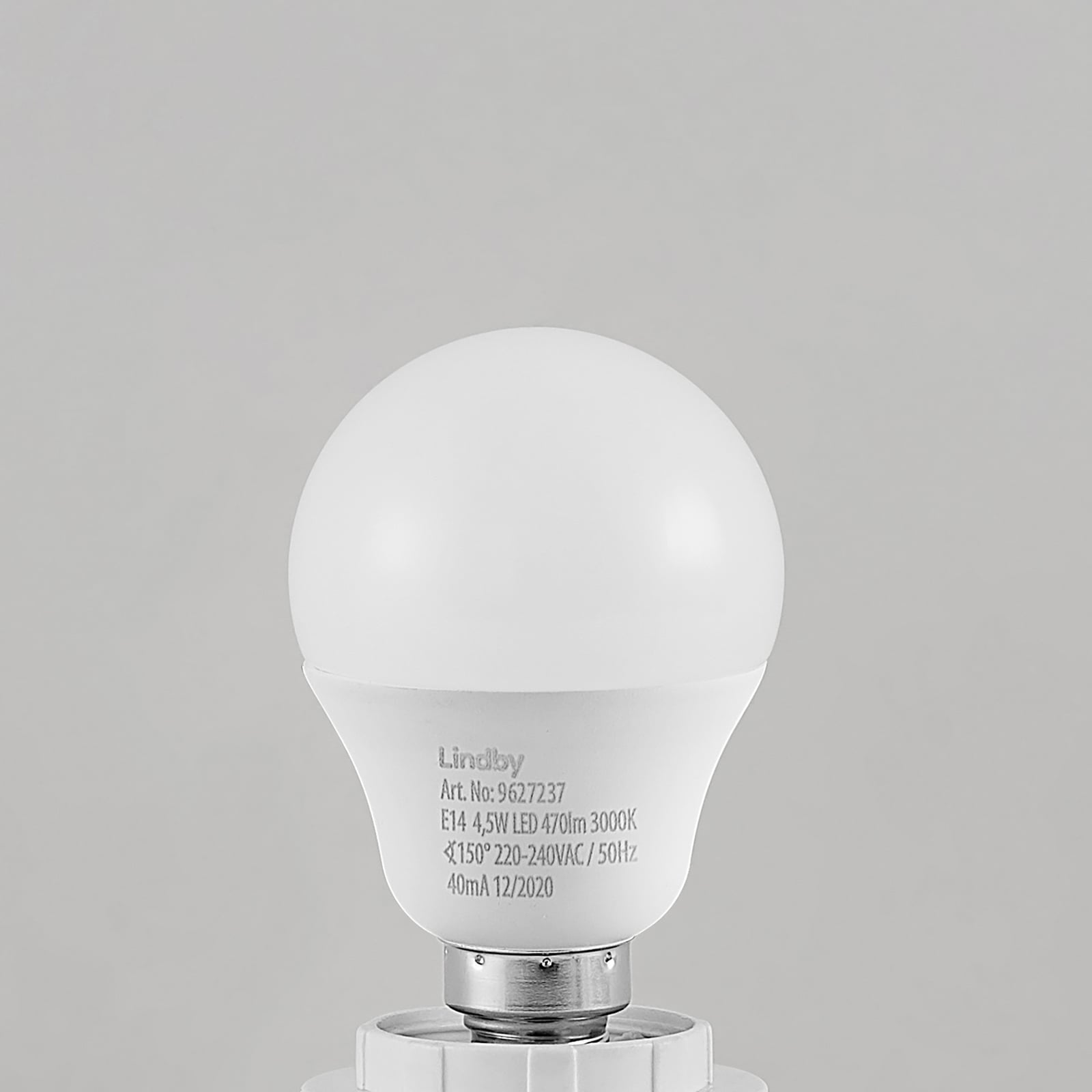 LED-pære E14 dråpeform 4,5W 3000K opal Lindby sideprofil
