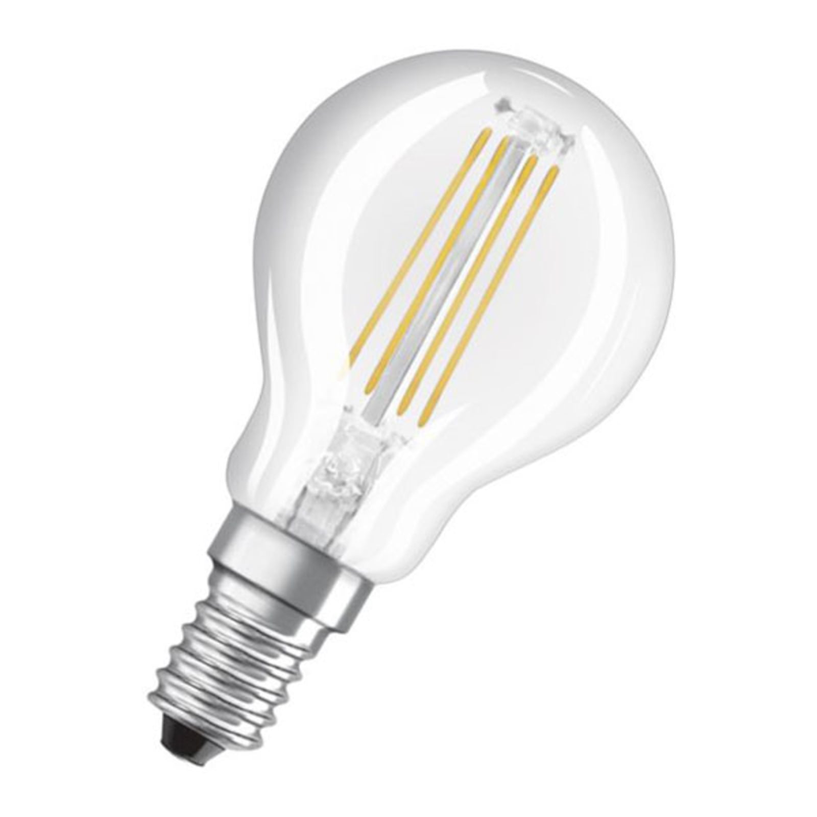 LED-pære E14 dråpeform 4W 2700K klar 3-stegs dimbar OSRAM forfra