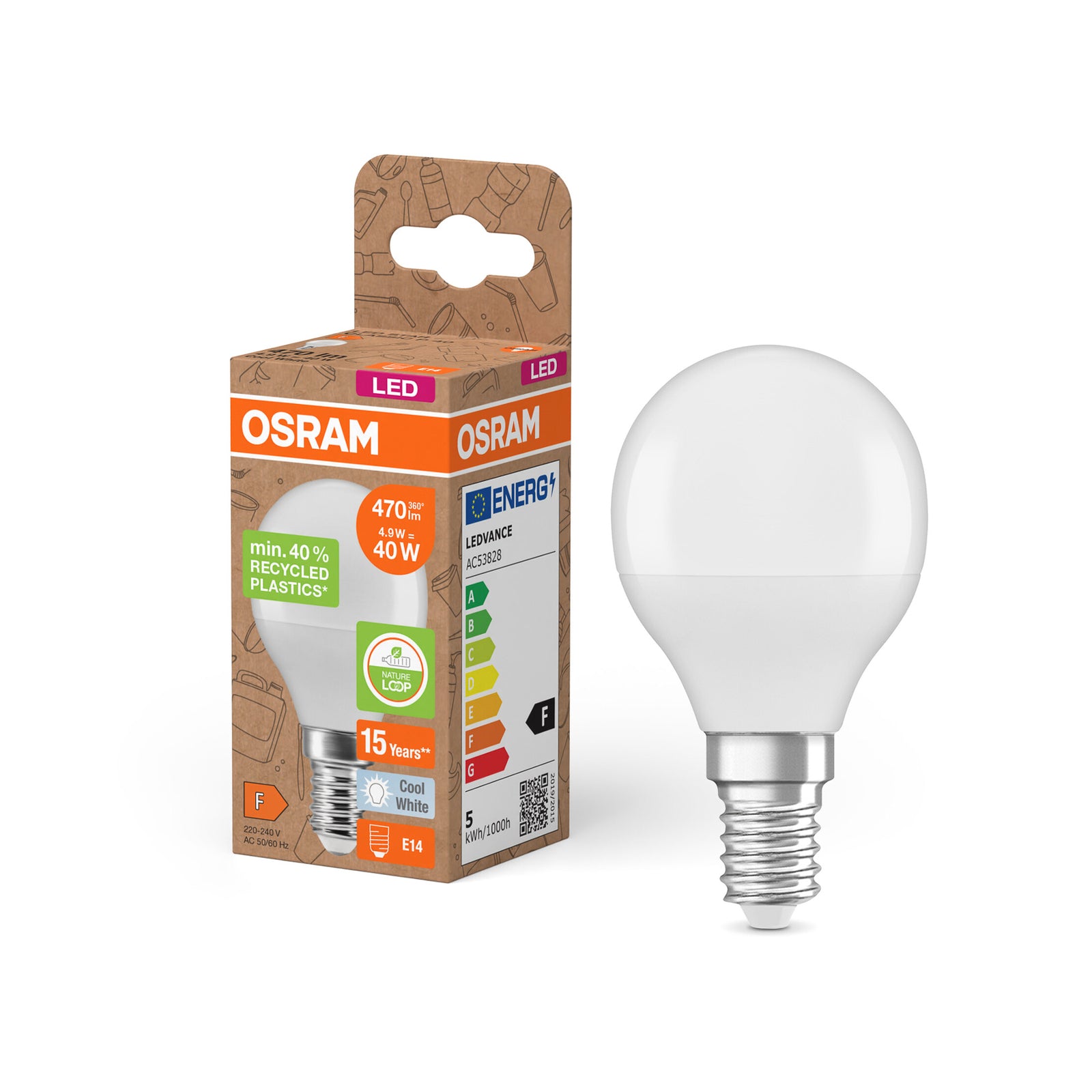 LED-pære E14 dråpeform matt 4,9W 4000K 470lm - OSRAM nærbilde