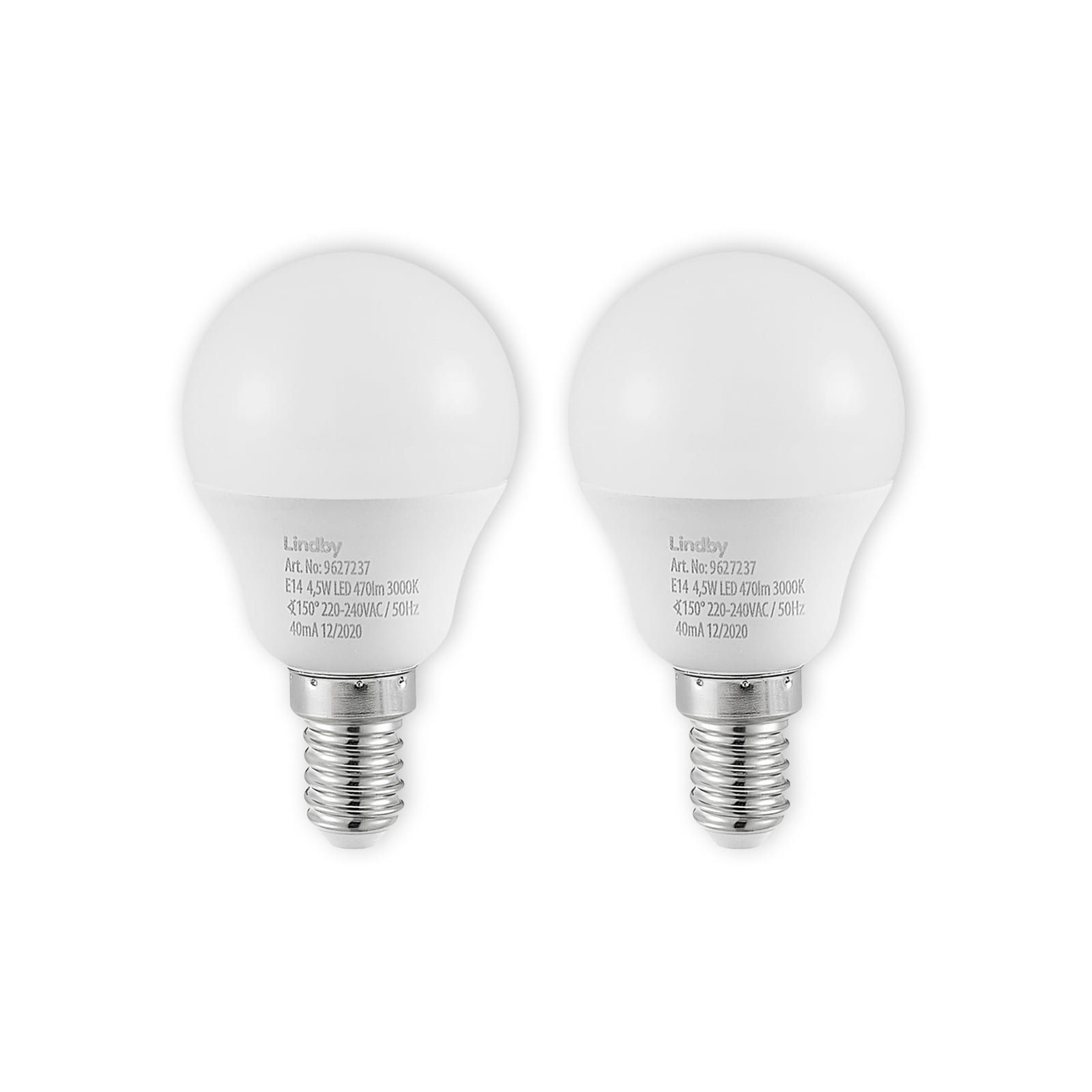 LED-pære E14 G45 dråpeform 4,5W 3000K opal forfra