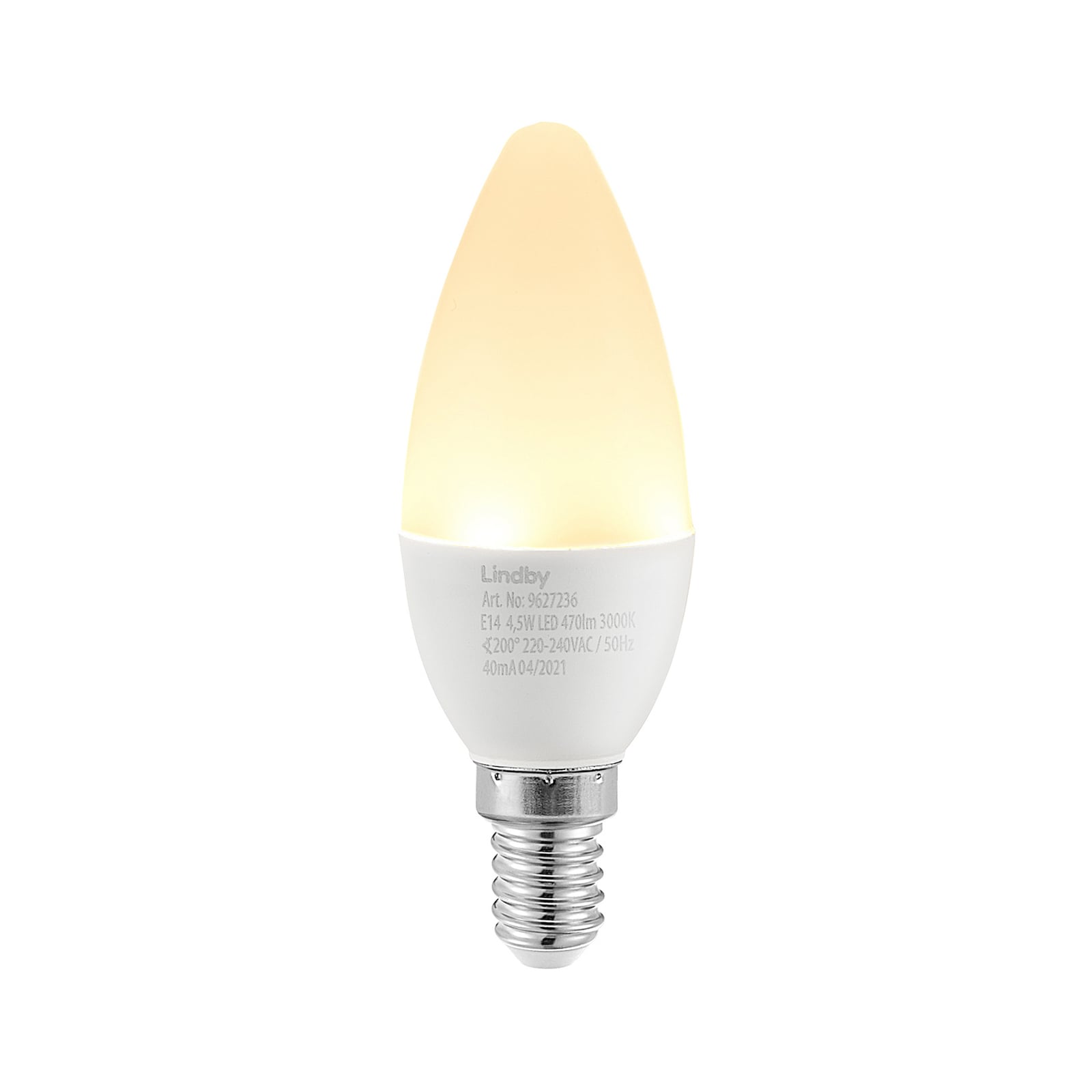 LED-pære E14 kronelysform 4,5W 3000K opal - Lindby forfra