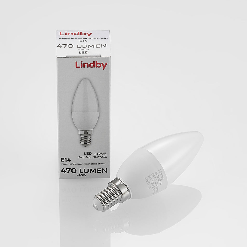 LED-pære E14 kronelysform 4,5W 3000K opal - Lindby emballasje
