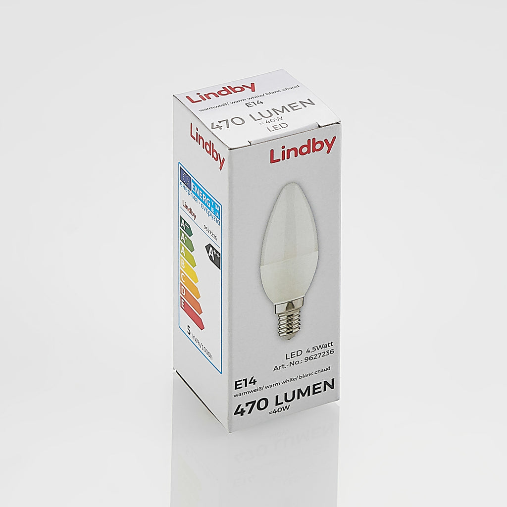 LED-pære E14 kronelysform 4,5W 3000K opal - Lindby vinklet bilde