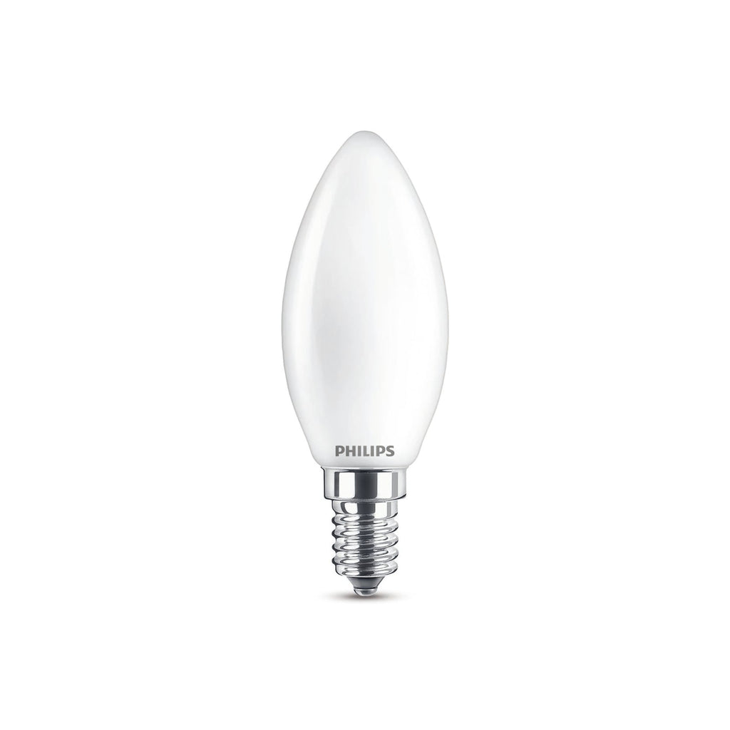 LED-pære E14 kronelysform matt 6,5W 2700K varmhvit Philips forfra