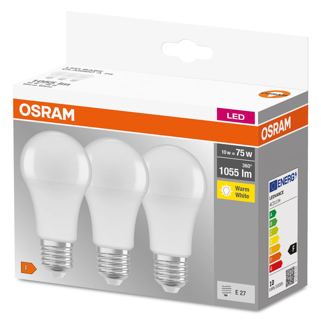 LED-pære E27 10W 2700K matt 1055lm 3-pakning OSRAM nærbilde