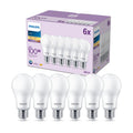 LED-pære E27 13W 2700K 1521lm matt 6-pakning Philips forfra