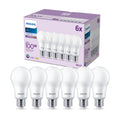 LED-pære E27 13W 4000K matt 1521lm 6-pakning Philips forfra
