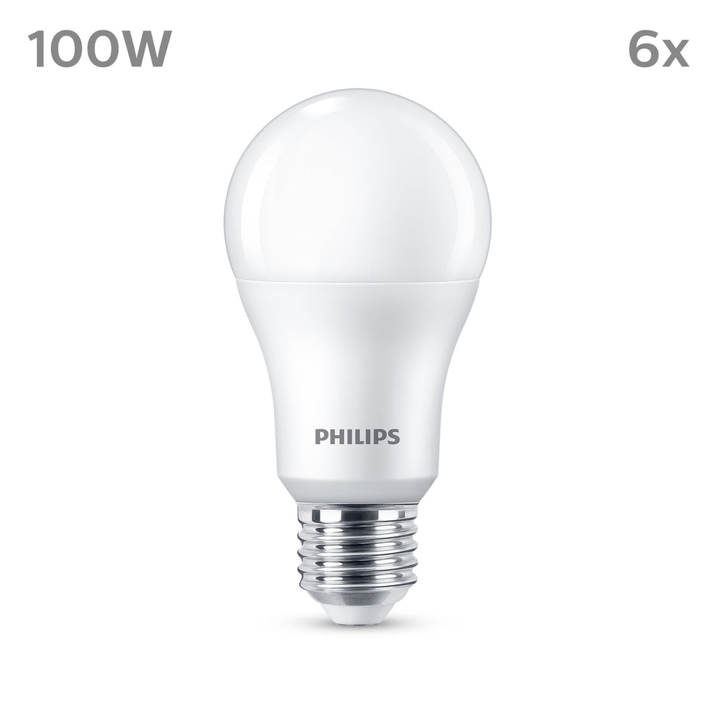LED-pære E27 13W 4000K matt 1521lm 6-pakning Philips bakside