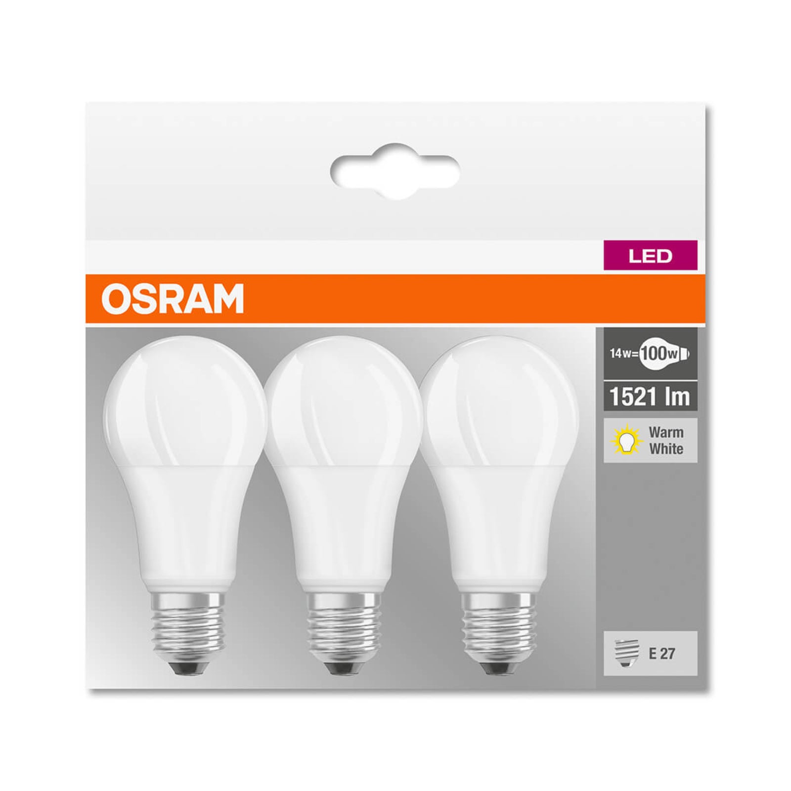 LED-pære E27 14W 1521lm 2700K varmhvit detalj