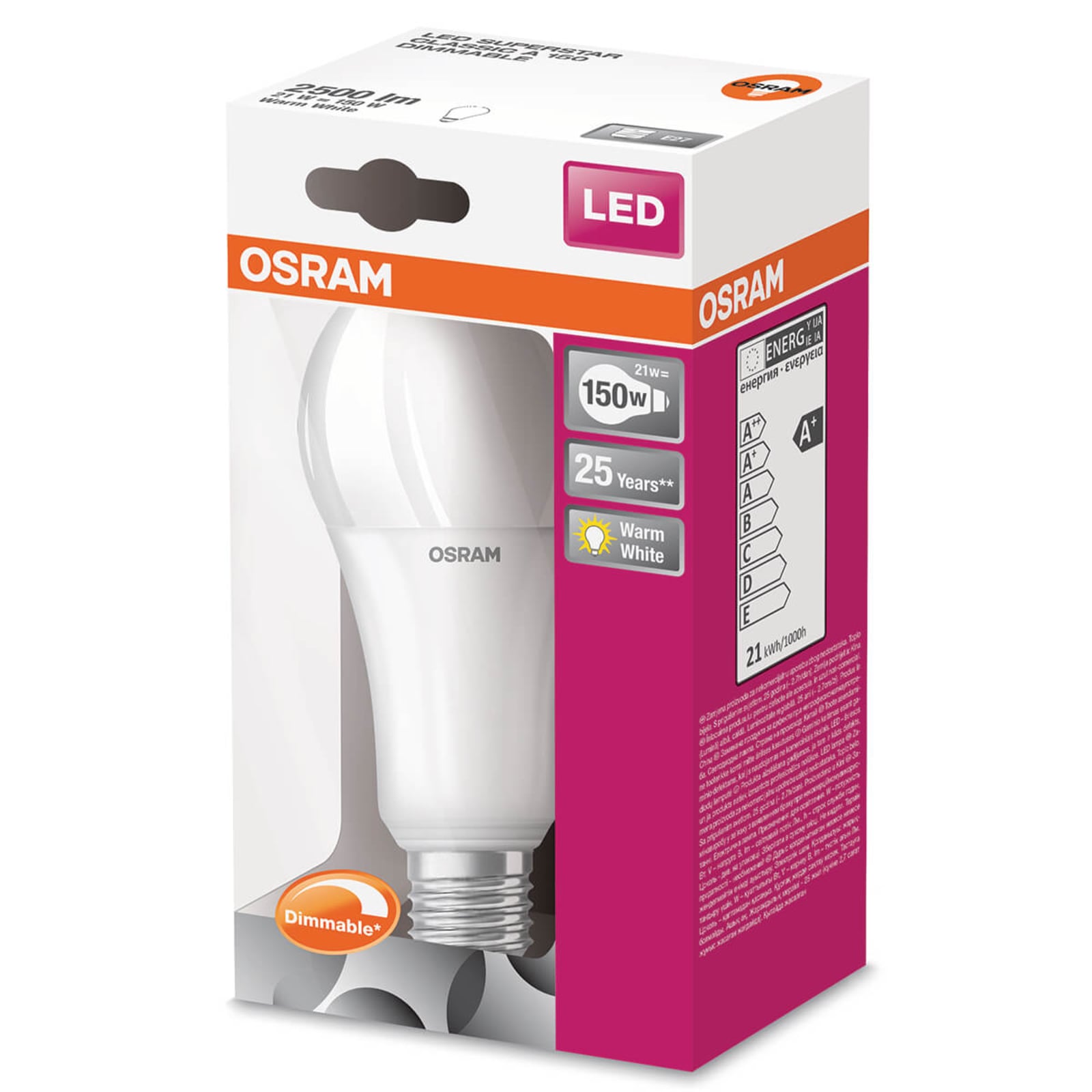 LED-pære E27 20W 2700K opal dimbar 2452lm - OSRAM nærbilde