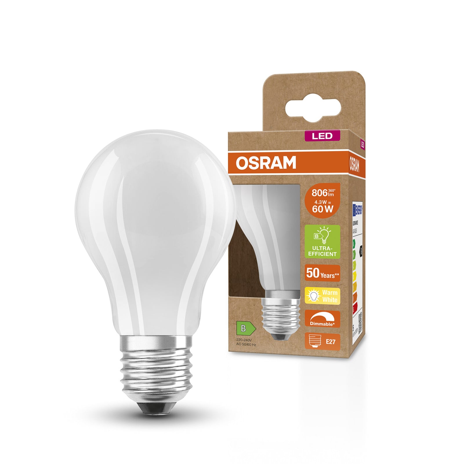 LED-pære E27 4,3W 2700K dimbar matt dråpeform - OSRAM detalj
