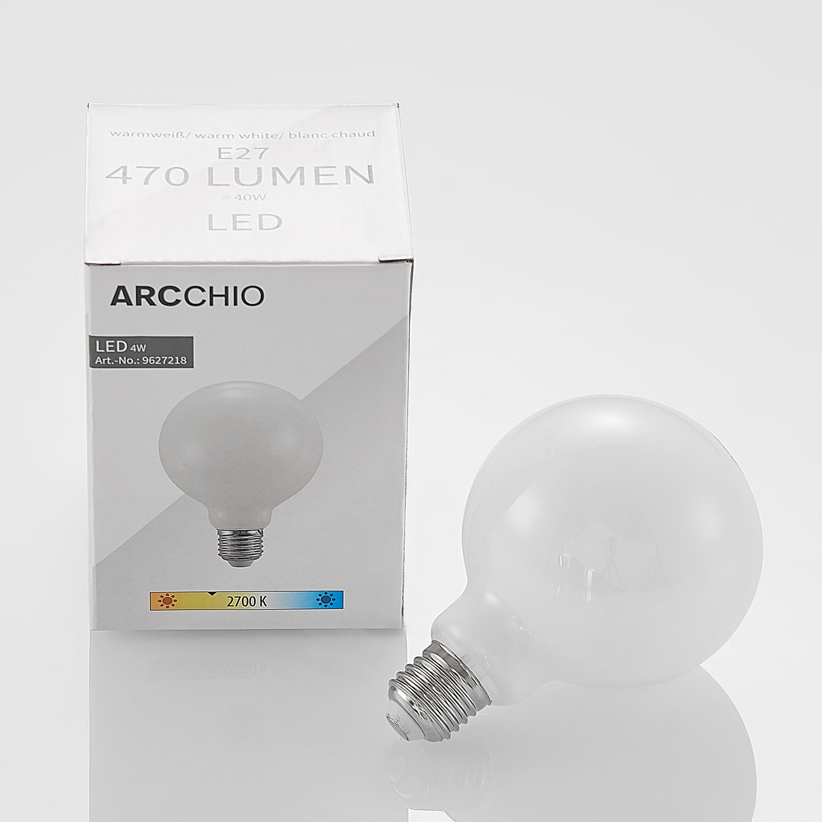 Montert LED-pære E27 4W G95 globe 2700K dimbar opal i lampe