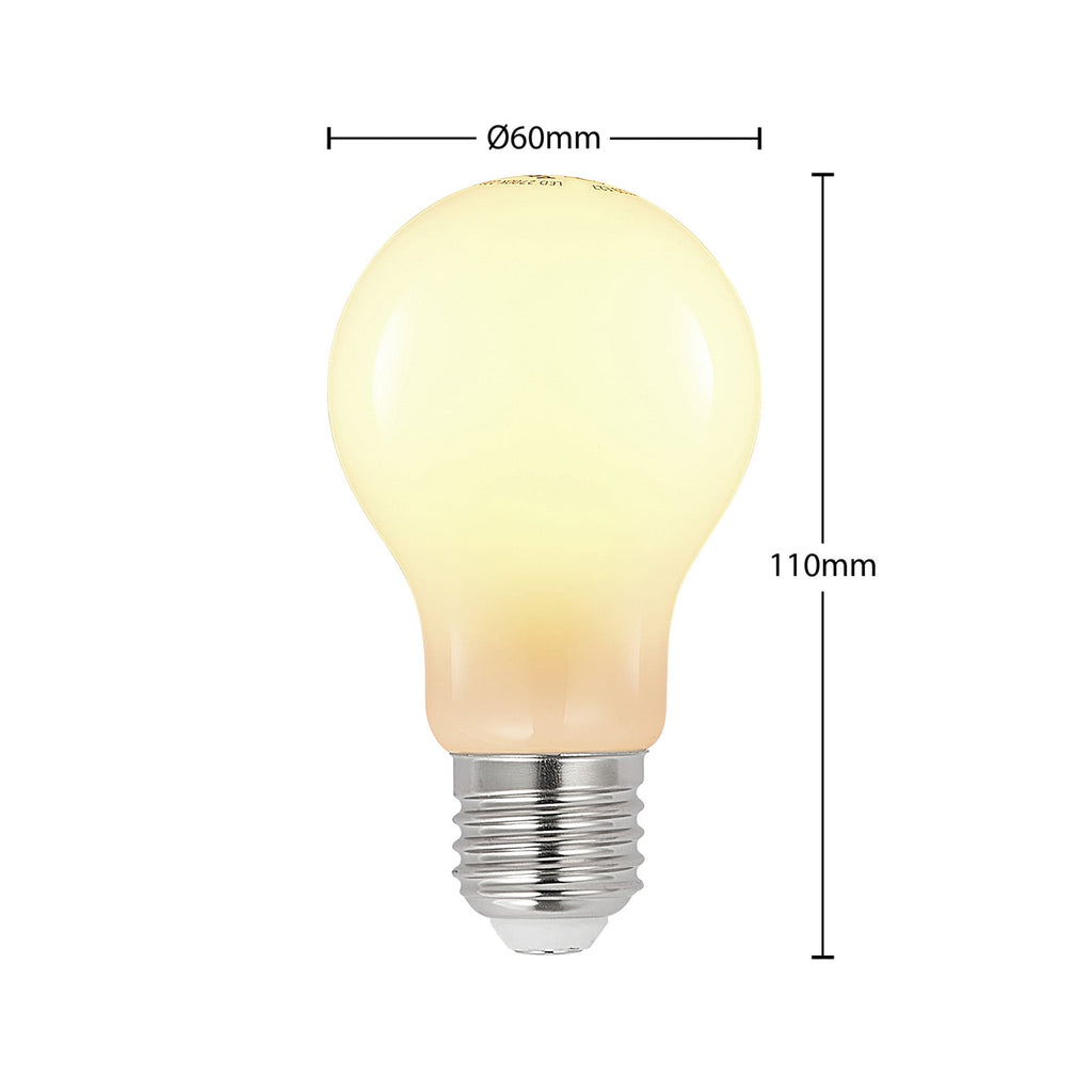 LED-pære E27 6W 2700K dimbar opal pæreform bakside