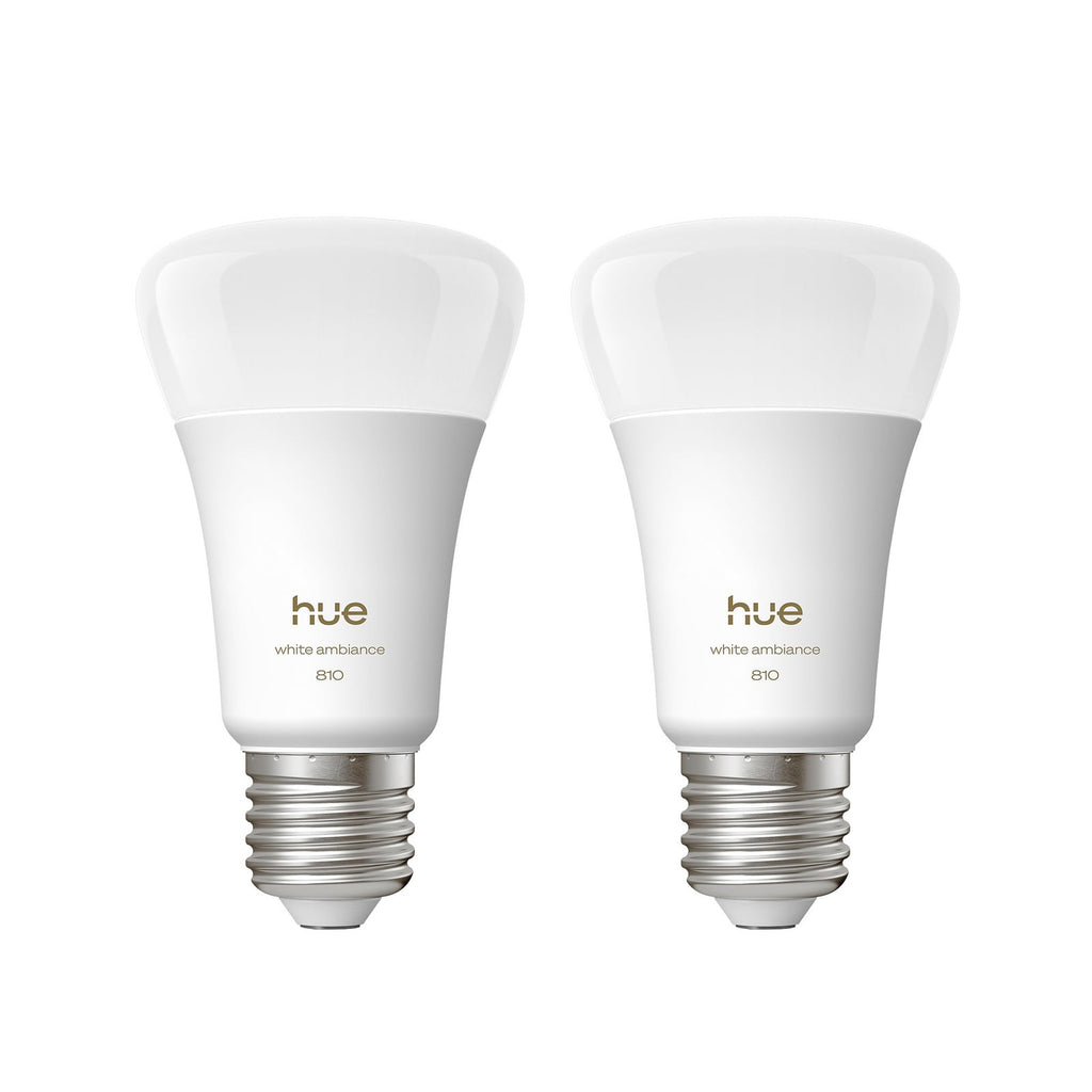 LED-pære E27 6W 810lm CCT dimbar 2-pakning Philips Hue forfra
