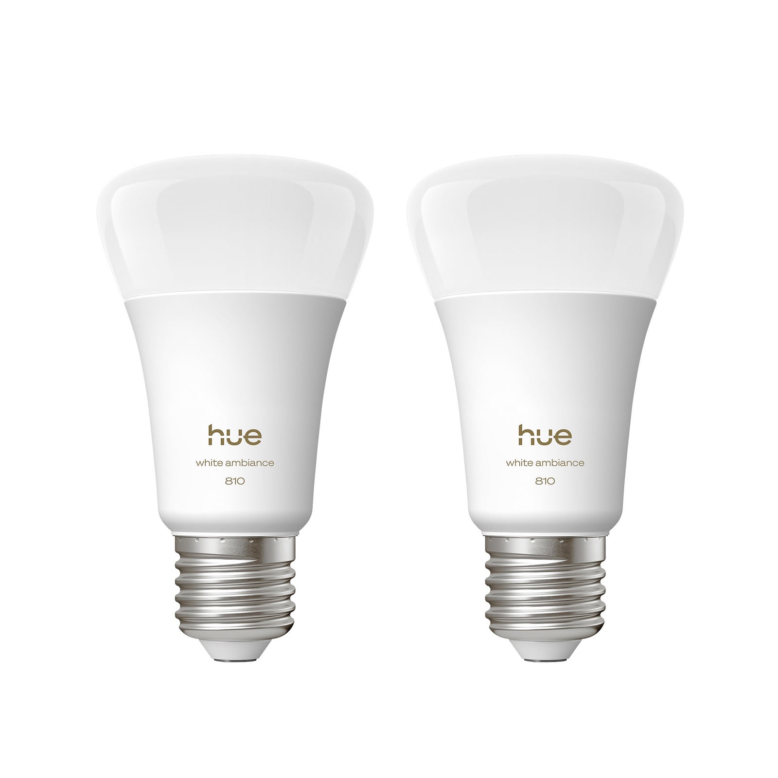 LED-pære E27 6W 810lm CCT dimbar 2-pakning Philips Hue forfra