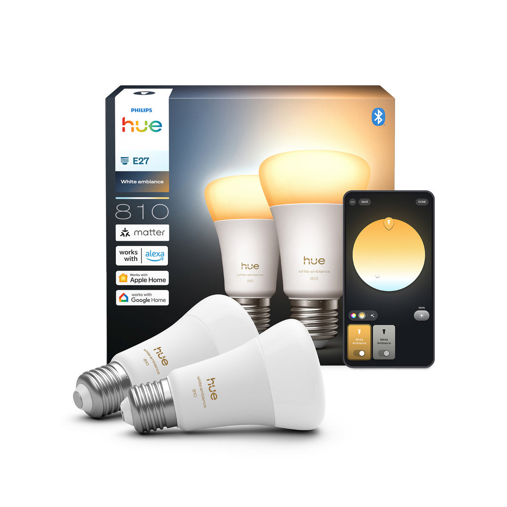 LED-pære E27 6W 810lm CCT dimbar 2-pakning Philips Hue smart home integrasjon
